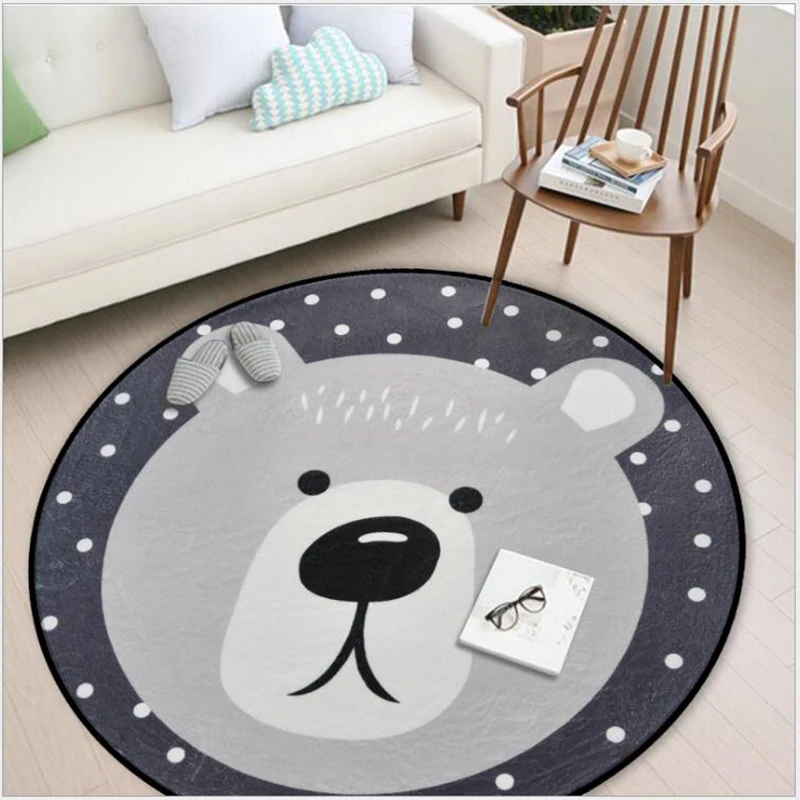 

Kid Round Rug Grey Cartoon Animals Bear Fox Panda Carpet Living Room Bedroom Decor Carpet Children Play Game Soft Mat