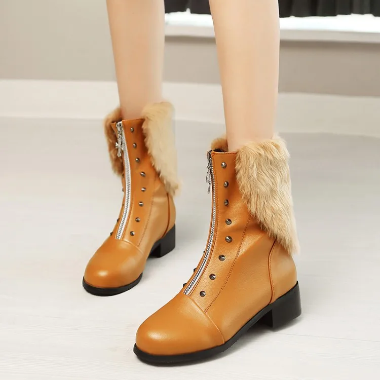 

Big Size 11 12 13 14 15 Fashion of European and American style with round head and front zipper, willow nail and short boots