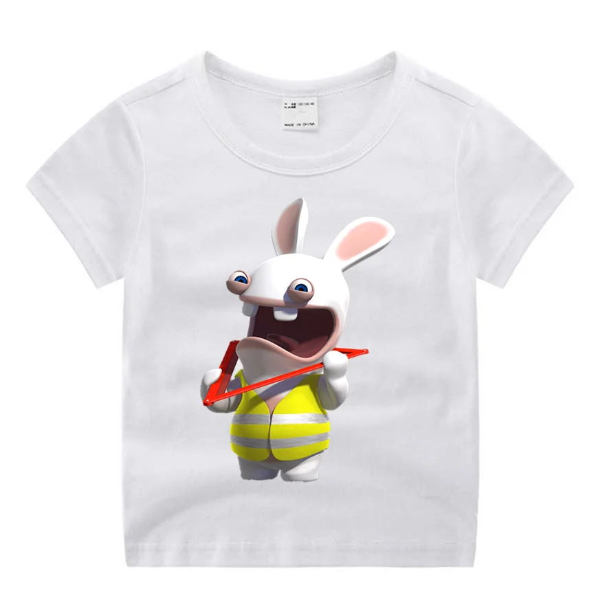 Одежда для маленьких мальчиков; футболка с забавным принтом из мультфильма «рейвинг-кролик»; детские летние топы с круглым вырезом; футболка для мальчиков и девочек; одежда для малышей - Цвет: P653-8