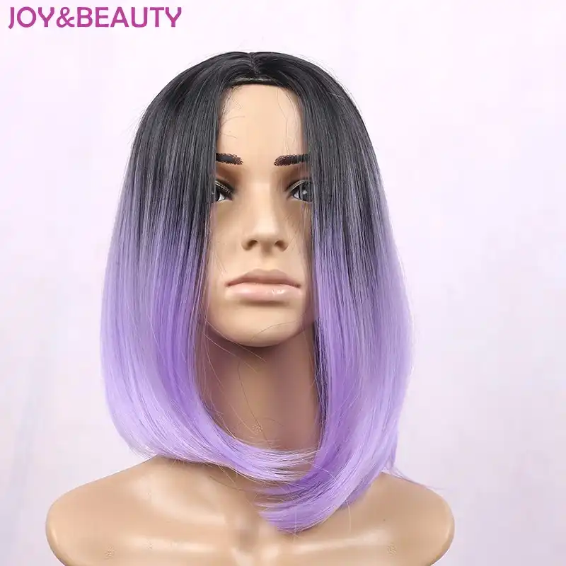 Joy Beauty Synthetic Hair Heat Resistant Hair Ombre Black To Purple Two Tone Color Natural 12inch Long Short Bob Women Wig