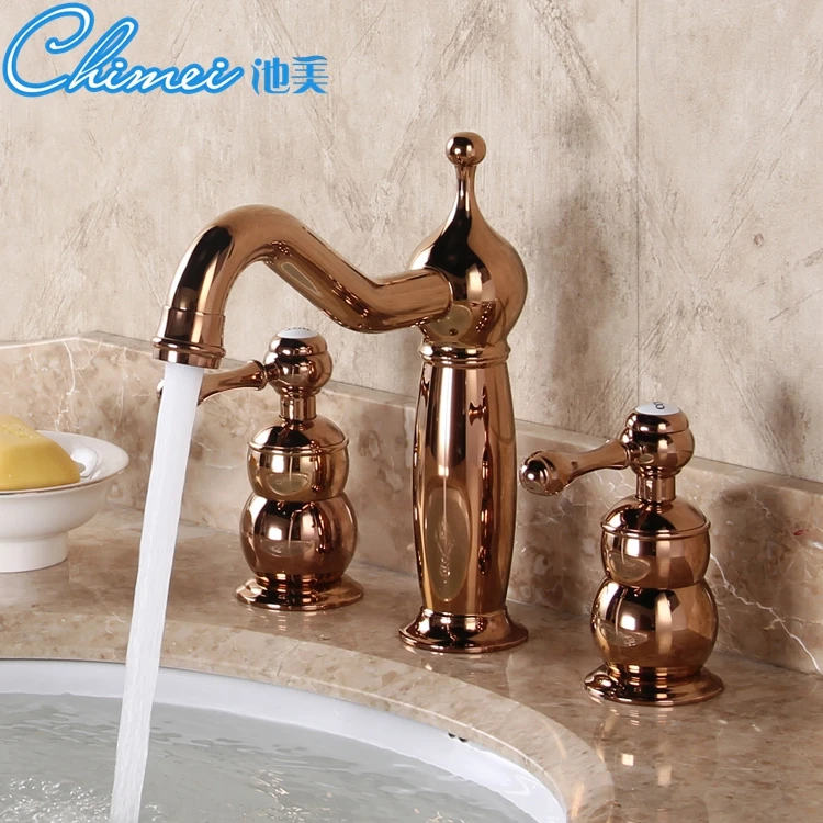 

Copper rose titanium golden basin faucet hot and cold three leading European split eight inch antique faucet tap