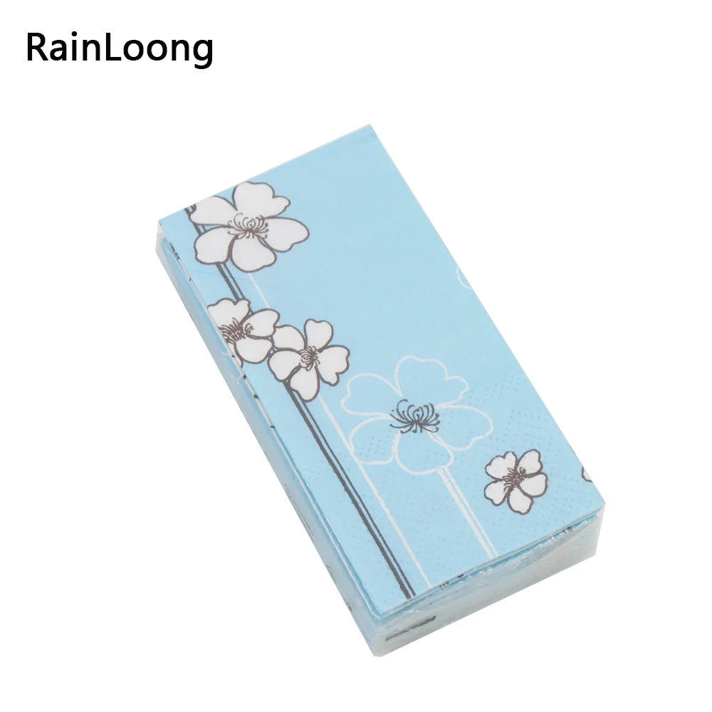 

[RainLoong] Blue Foral Pocket Napkin Tissue Handkerchiefs Paper For Decoration Personal Care 21*21cm 10pcs/pack/lot