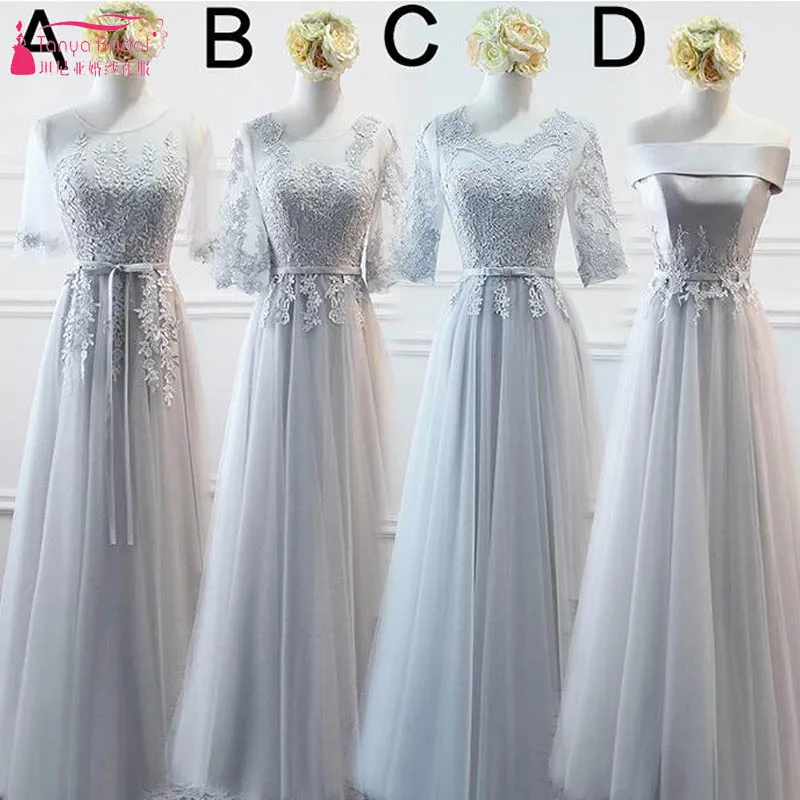 light grey long bridesmaid dresses