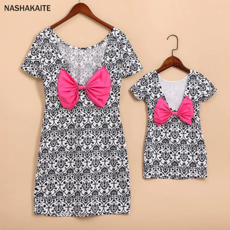 

NASHAKAITE mom and daughter dresses Totem Print Bow-knot Mini Dress Mom and daughter matching clothes mother daughter dresses
