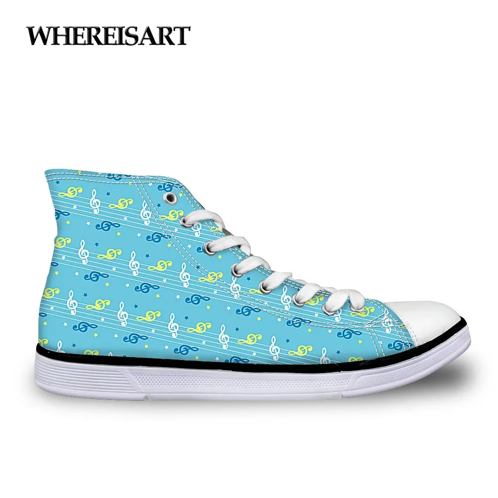 

WHEREISART Women Shoes Casual High Top Canvas Shoes Music Score Pattern Female Vulcanized Shoes Fashion Ladies Teens Flat Shoes