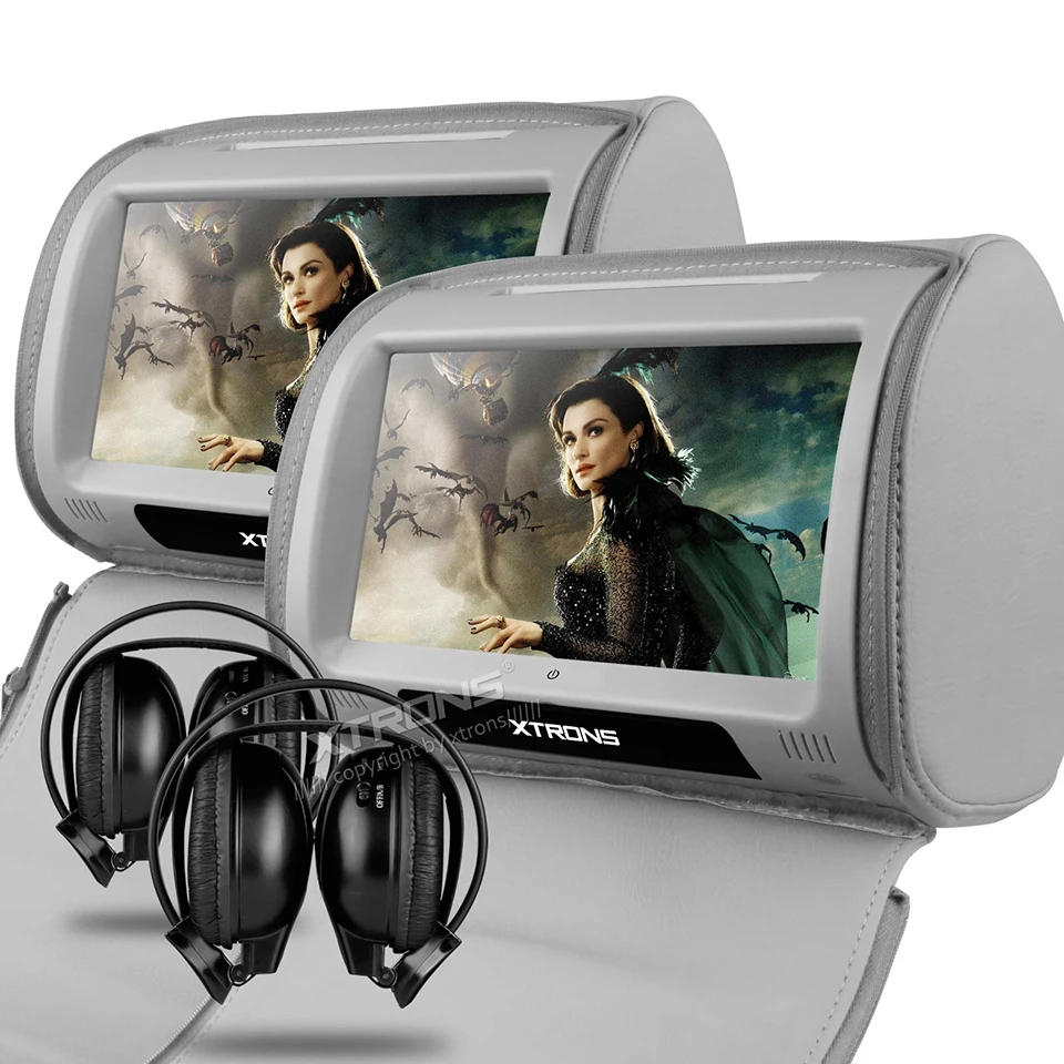Top 2x9" Car Headrest Monitor DVD Cover With Zipper Rear Seat Touch Screen Support 32 Bits Games Pillow Built-in IR FM USB SD Video 1