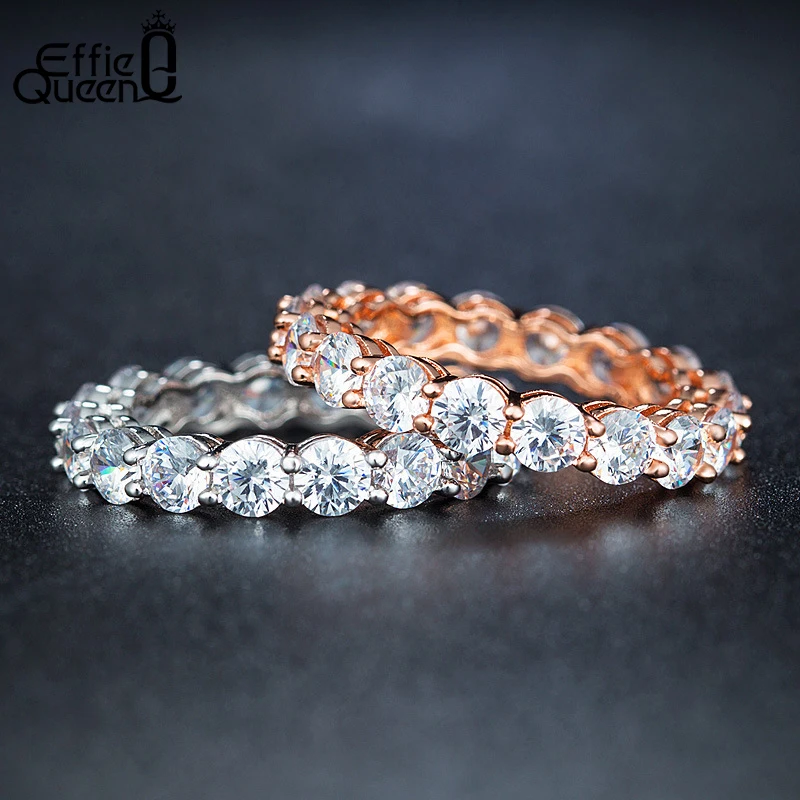 

Effie Queen Fashion Korean Rings for Women Paved Full White AAA Cubic Zircon Clear Crystal Silver/Rose Gold Color Jewelry DLR06