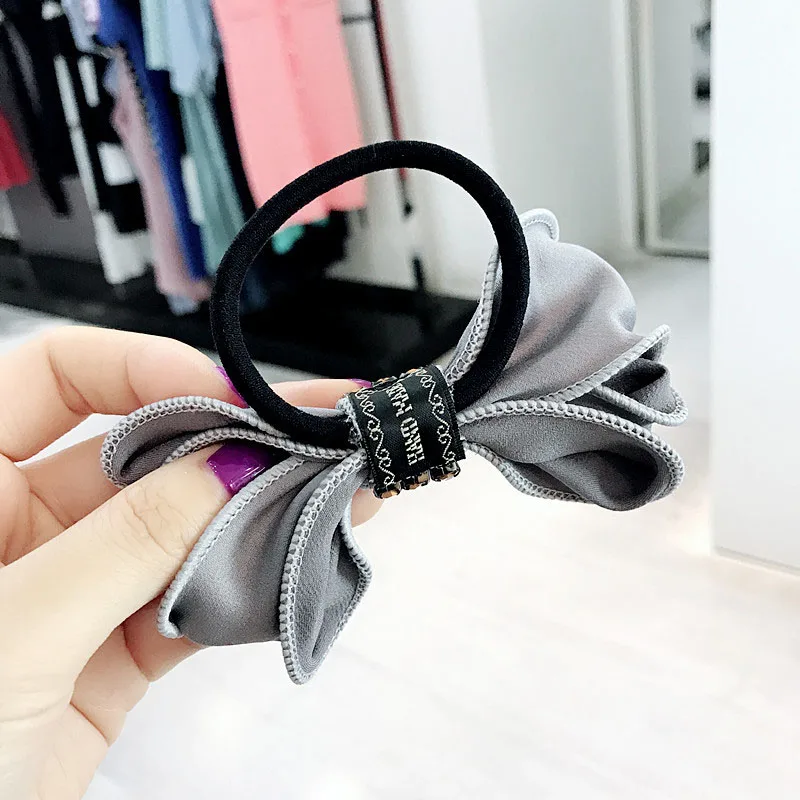 New Rhinestone Knotted Fabric Bow Elastic Hair Bands for Women Solid Color Hair Ring Rubber Rope Girls Hair Accessories Tiara