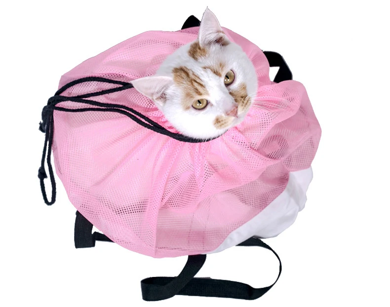 Cats Carrier Bag Grooming Nail Clipping Bathing Injection Adjustable Restraint Bag For Pets Under 6kg Portable Canvas Mesh Pack (3)
