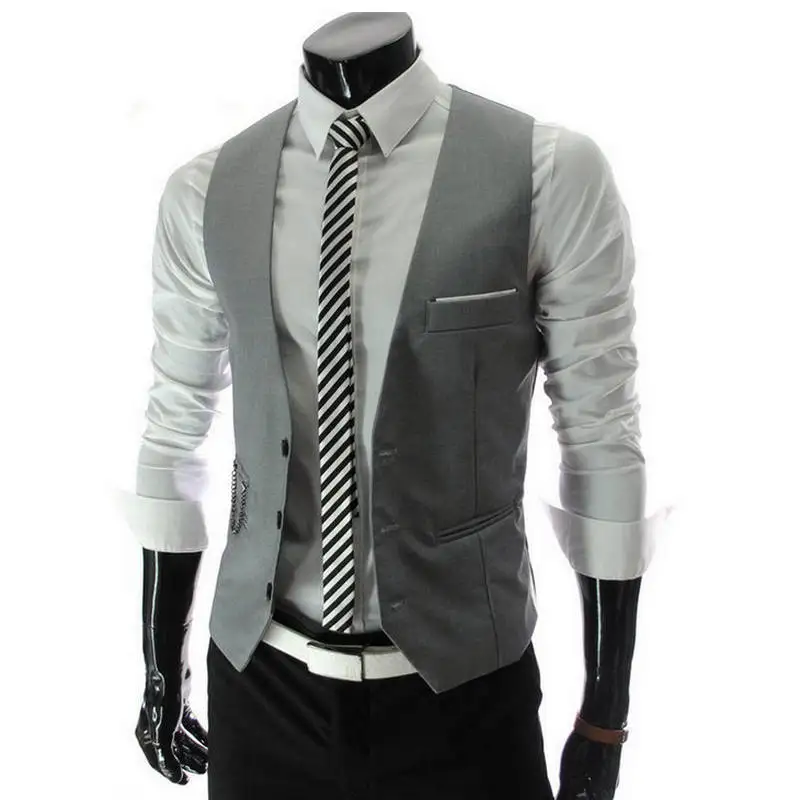 

2018 New Arrival Dress Vests For Men Slim Fit Mens Vest Male Waistcoat Gilet Homme Casual Sleeveless Formal Business Jacket