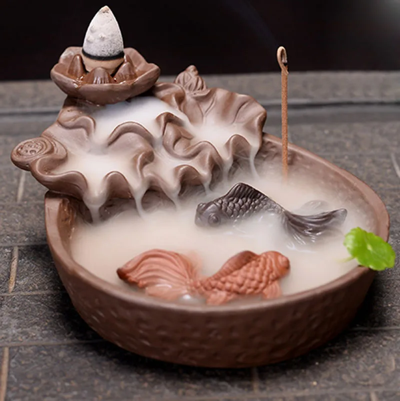 Purple Clay Smoke Censer Backflow Incense Burner Sticks Holder Cones Fish Aromatherapy Furnace Use In Home Office Teahouse