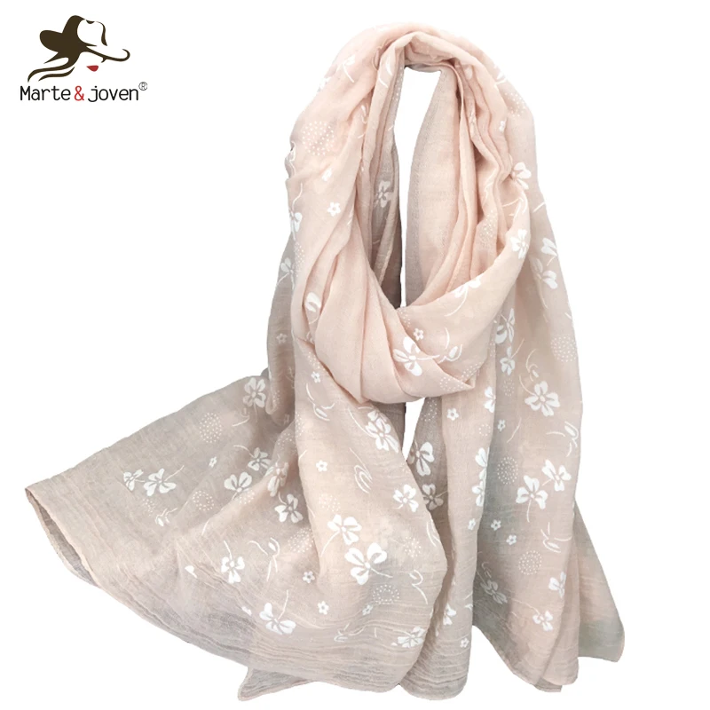 

Marte&Joven Fashion White Floral Printed Cotton Women Scarf Shawls Brand Designer Autumn&Winter Big Size Warm Pashmina Wraps