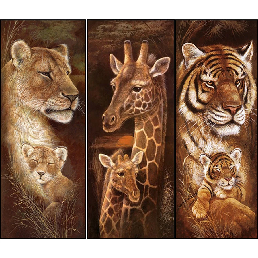 

5d DIY Diamond Painting Full Square Drill Giraffe Lion Tiger Elk Animals Crystal Mosaic Diamond Embroidery Long Paintings Decor