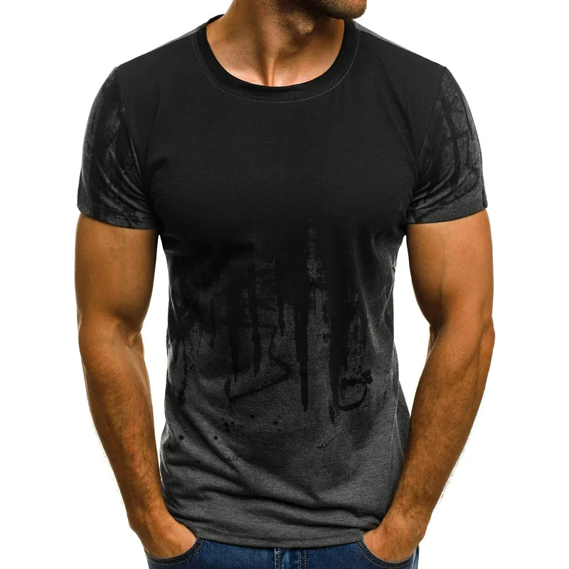 

2019 new cotton T-shirt top casual T-shirt gradient solid color short-sleeved sports fitness t-shirt jogger short sleeve