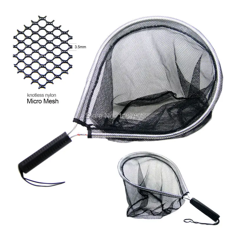 SAMSFX Fly Fishing Landing Net Catch and Release Nets Scoop Fish Hold Brail  Nylon Mesh Netting Trout Kayak Boating Aluminum Hoop