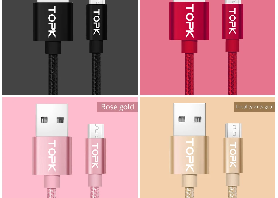 TOPK 3 Упаковка Алюминиевый нейлоновый Micro USB кабель 0,6 м/1,2 м/1,8 м зарядный кабель для мобильных телефонов для samsung Galaxy htc Android