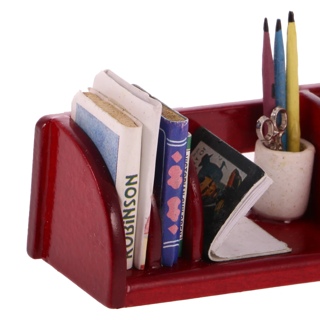 1/12 Dollhouse Miniature Furniture Book Shelf Study Table Storage Wood Color Doll House Accessory for Kids Toys Birthday Gift