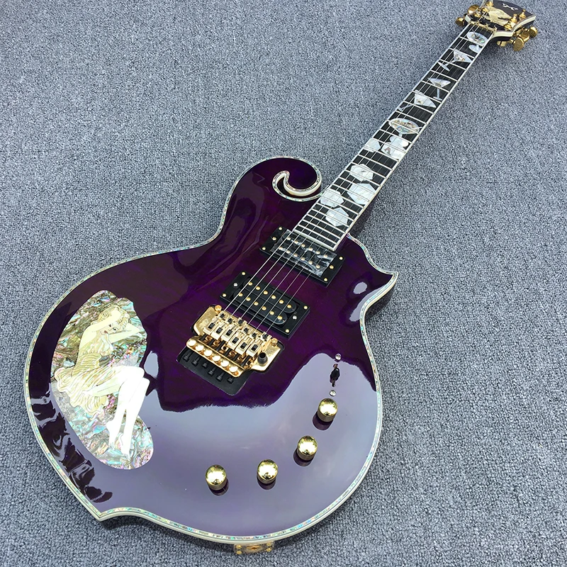 

in stock,High quality Custom Electric guitar,24 frets Rosewood fingerboard with Abalone inlay,Purple color,Abalone bound body!