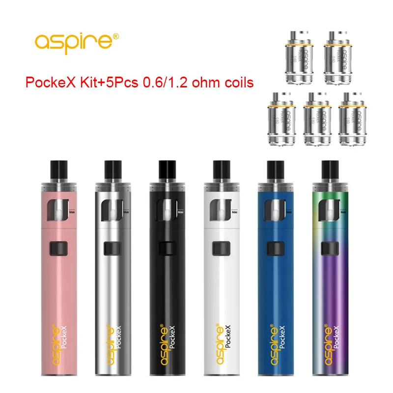 

Aspire PockeX Pocket AIO Vape Kit & 5Pcs 0.6ohm/1.2ohm Coils Atomizer Head Built-in 1500mAh Electronic Cigarette PockeX Vape Pen