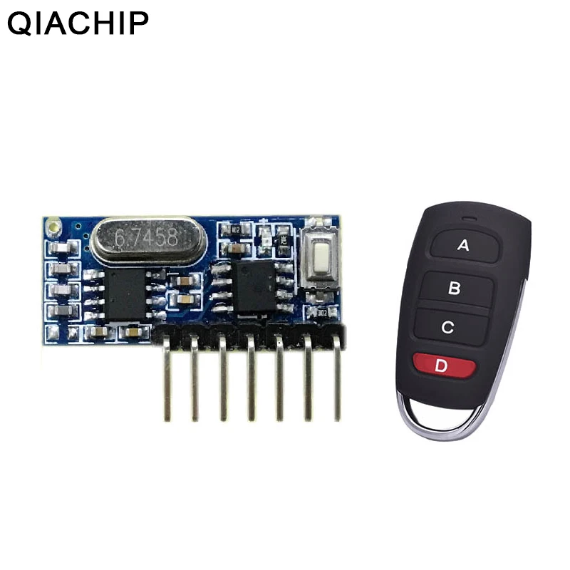 

Universal RF 433mhz Transmitter 4 Button Remote Control + Receiver Module Fixed EV1527 Decoding 4CH Output With Learning