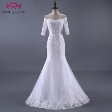 Бисероплетение Кристалл Пояса Половина рукава Винтаж Русалка Свадебные платья с кружевной аппликацией изящные свадебные платья WX0084
