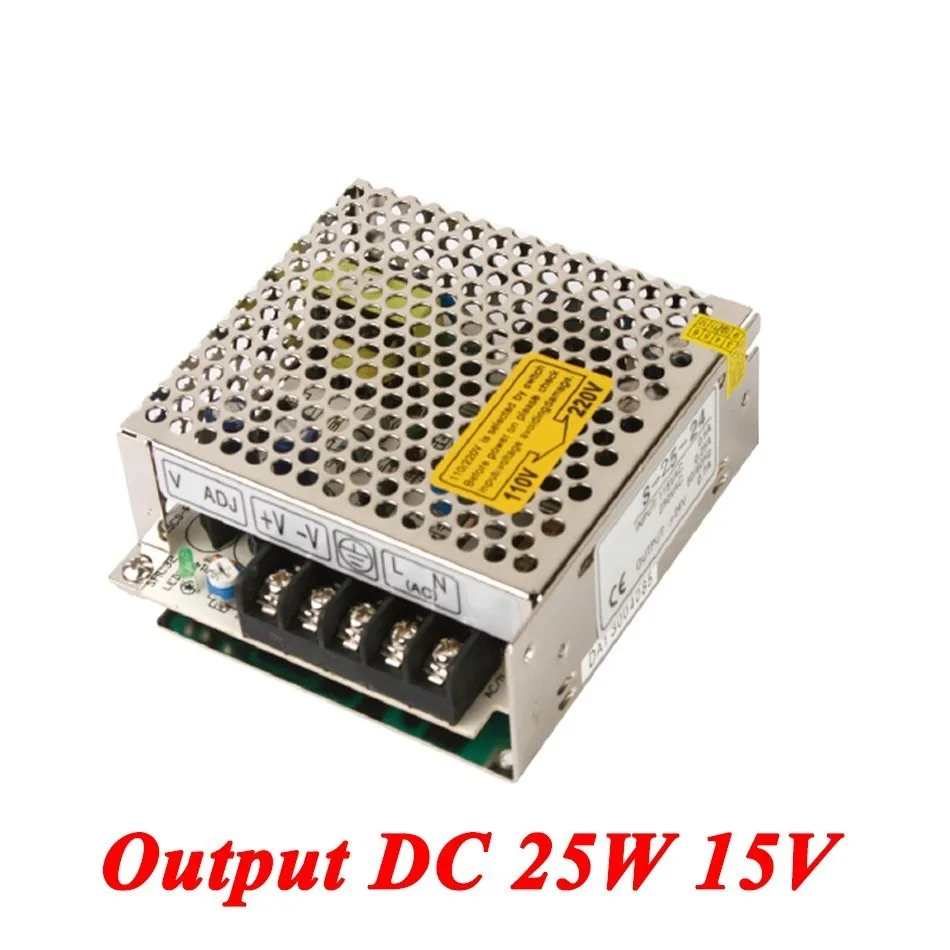 

S-25-15 Mini switching power supply 25W 15V 1.6A Single Output DC watt power supply for led driver,AC110V/220V to DC 15V