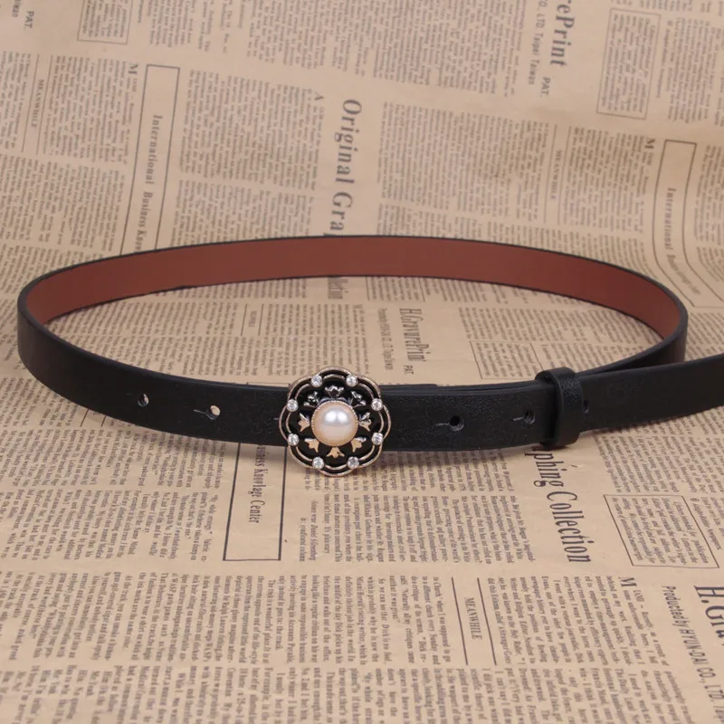 Luxury Pearl flower Buckle Thin belt classic female enamel alloy circle buckles belts Straps Waistband For Apparel Accessories