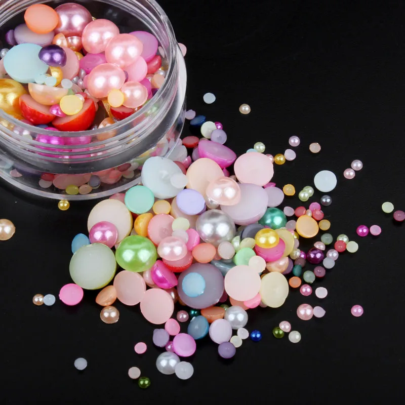 

Mix Color ABS Plastic pearl beads Mix Size About 15g/lot Half Round Flatback for Nail art and Phone Case DIY accessories
