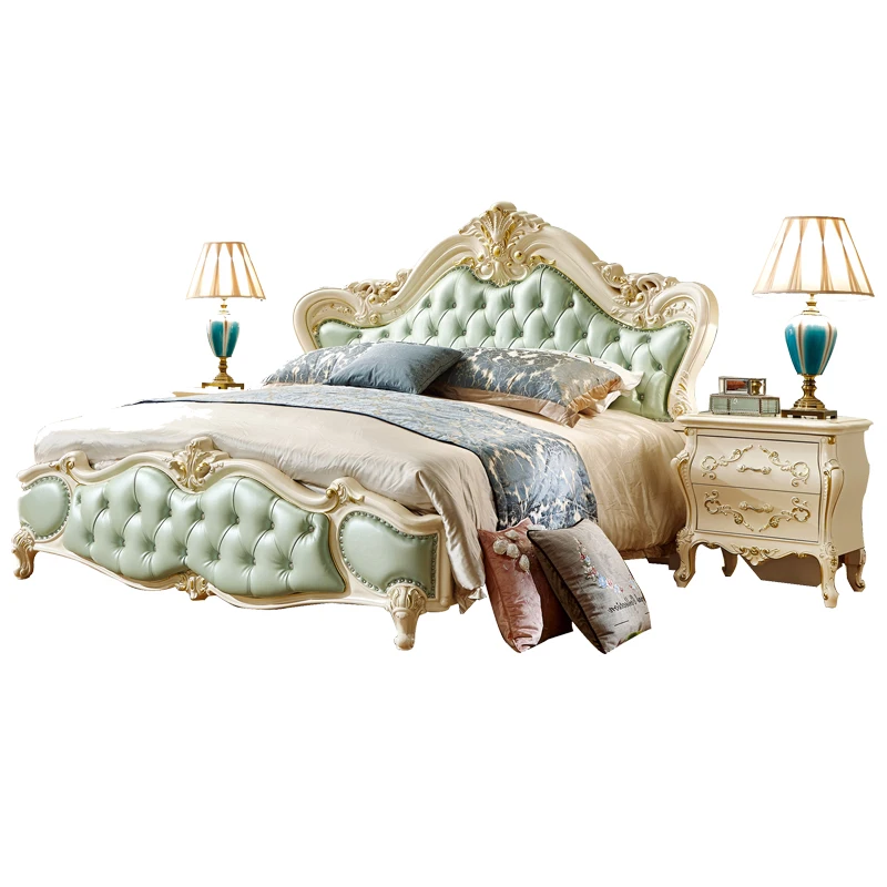 Качественная антикварная мебель для спальни в Европейском стиле, 1,8 м кровать, двуспальная кровать, кожаная кровать со столом