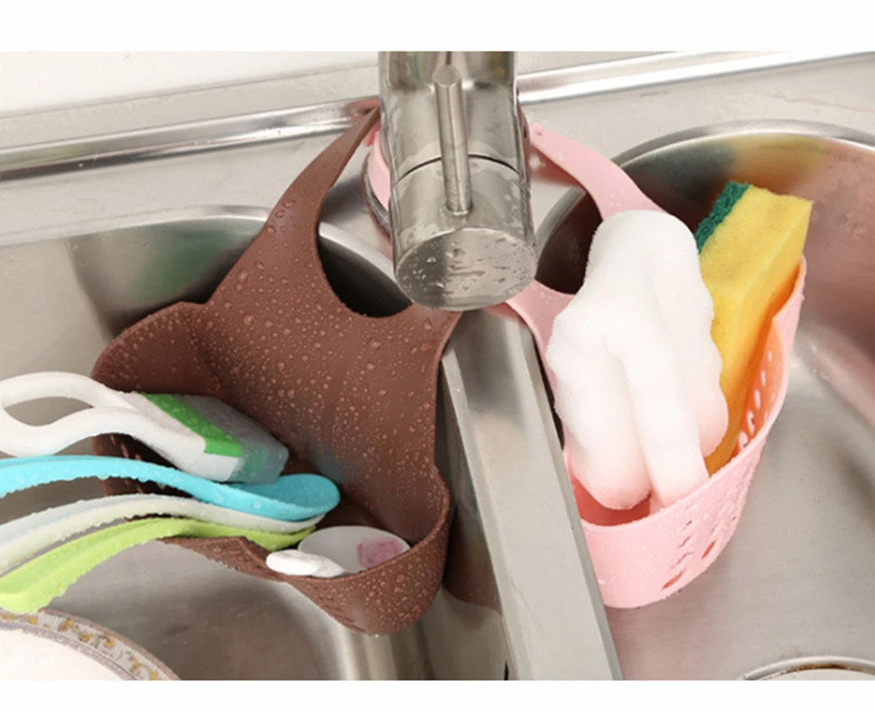 

Sink sponge storage hanging basket Adjustable snap-on sponge drain faucet storage hanging bag