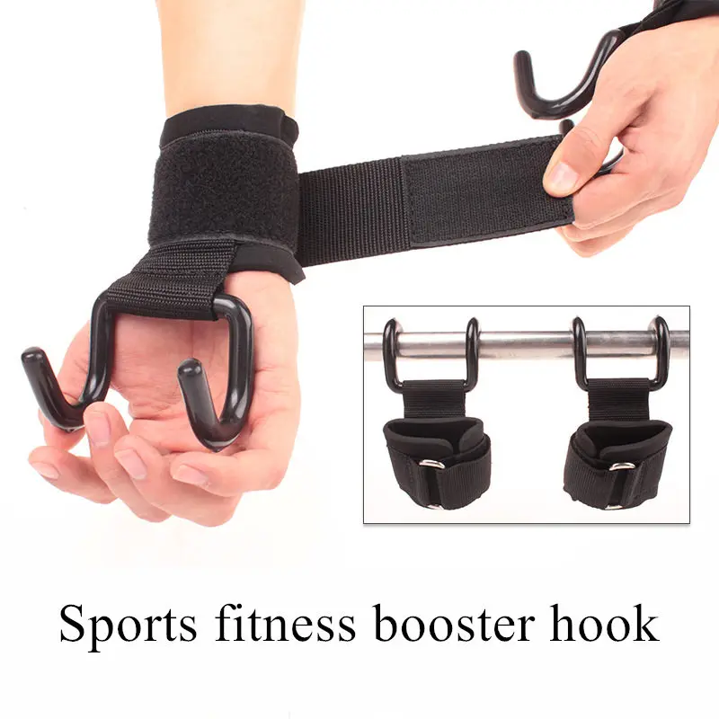  Weightlifting Hook with Heavy Duty Wrist Adjustable Strap Power Lifting Support Hooks for Fitness B