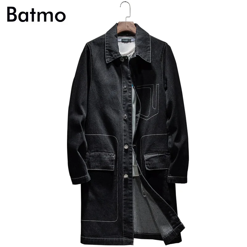 BATMO Новое поступление весенний высококачественный хлопковый джинсовый Тренч для мужчин, мужские джинсовые повседневные куртки, большие размеры S-5XL, 8027-2 - Цвет: BLACK