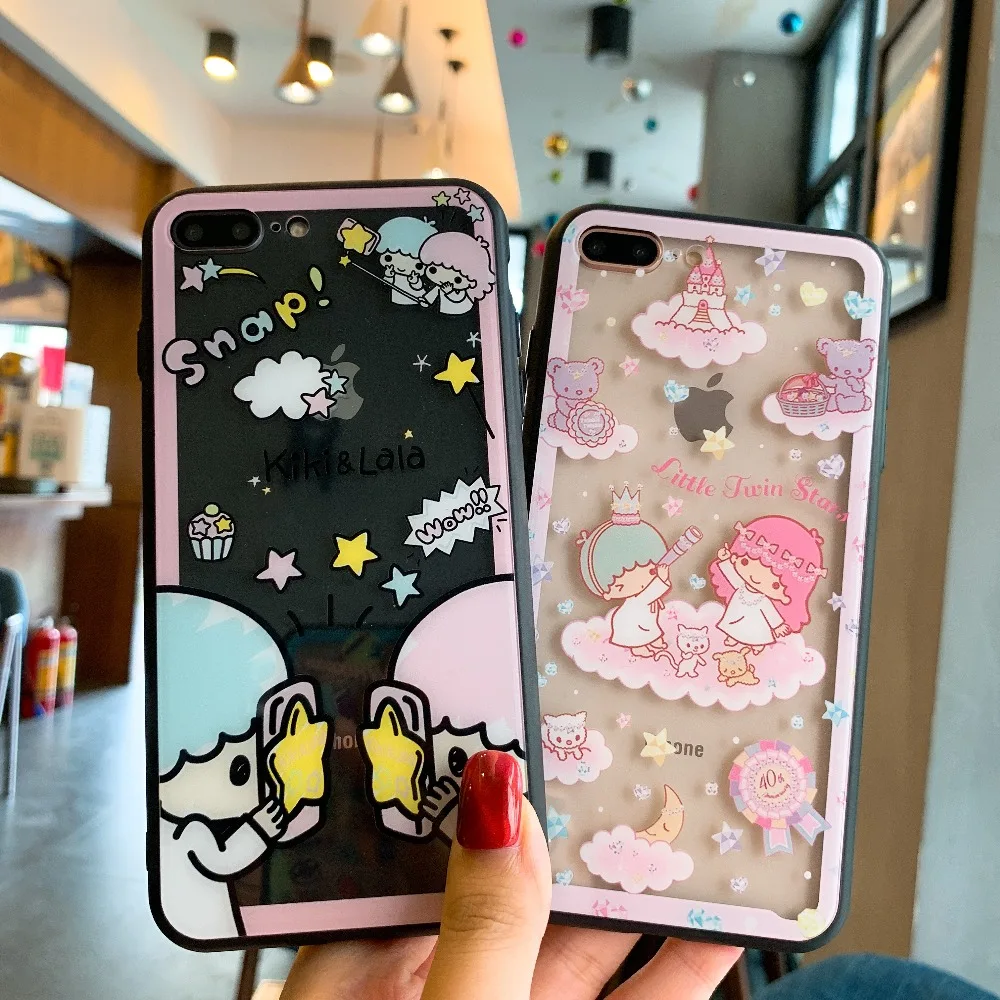 Cartoon LITTLE TWIN STARS Full Screen Protective Film+Tempered Glass Phone Case For iPhone XS XR MAX X 6 6S 7 8 Plus |