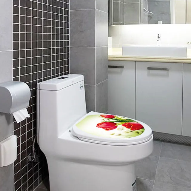 

[Fundecor] waterproof red flower toilet sticker for bathroom decoration wall decals adesivo banheiro diy pvc home decor