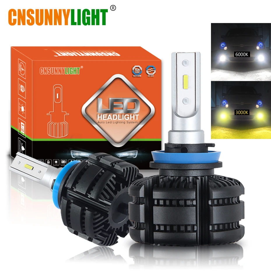 CNSUNNYLIGHT автомобильный CANBUS LED H11 H8 Противотуманные фары безвентиляторные 9005 9006 3600Lm
