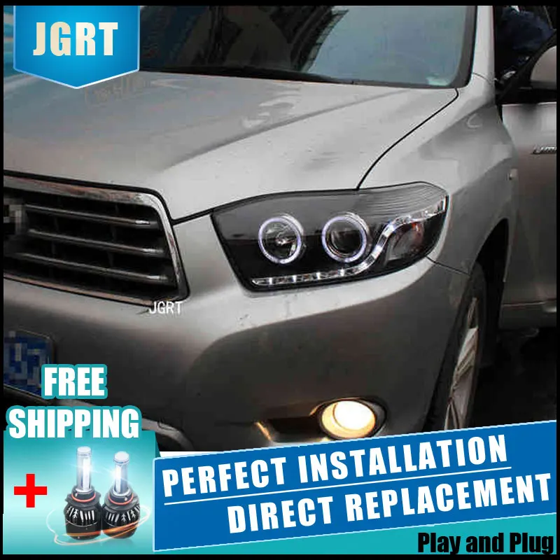 Skup 2 sztuk LED reflektory dla Toyota Highlander 2009 2011 samochodów Led światła podwójne soczewki ksenonowe akcesoria samochodowe do jazdy dziennej światła