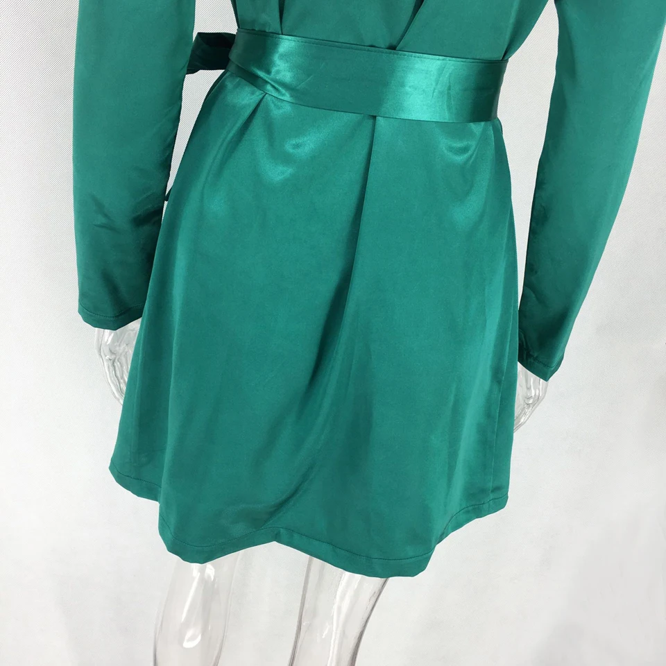 Long Sleeve Satin Dress with Belt (8)