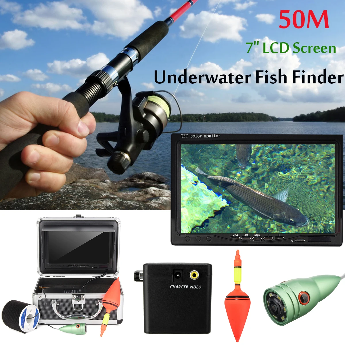 

HD 1000TVL 50M Underwater Camera for Fishing 7 inch Fish Finder Video Recorder DVR SD CARD High Quality