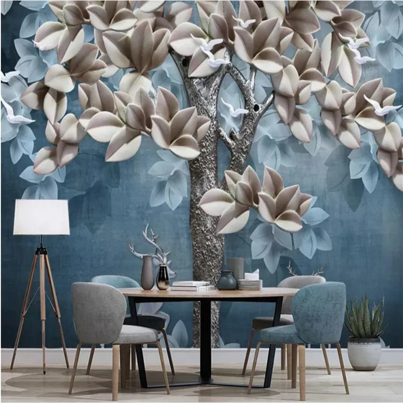 

Custom wallpaper simple three-dimensional embossed oil painting forest elk Nordic background wall high-grade waterproof material