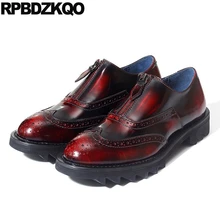 Zapatos de marca de lujo para hombres con cremallera Vintage Creepers estilo británico cuero genuino Brogue Real Wingtip verano cepillo de alta calidad rojo