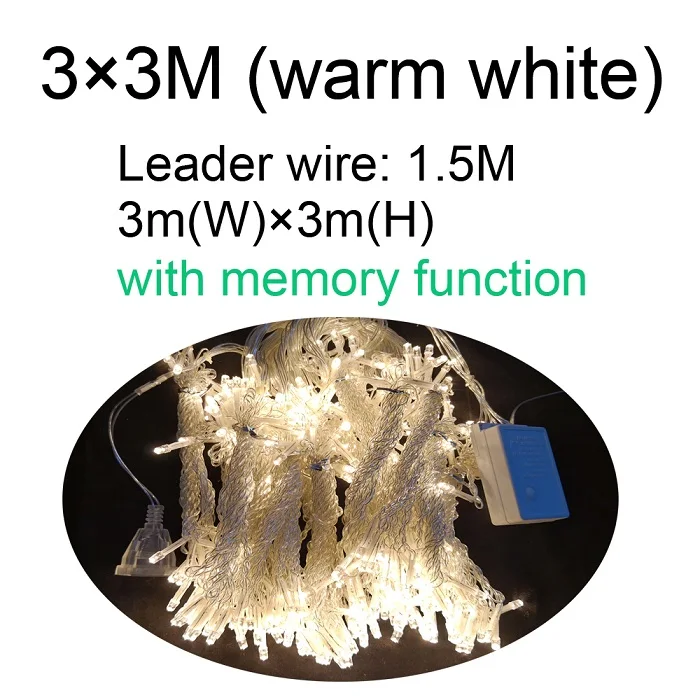 6x3 3x3 м сосулька, светодиодный светильник для занавесок, сказочный светильник, Рождественский светильник с функцией памяти для свадьбы, дома, сада, вечерние украшения - Испускаемый цвет: Warm white