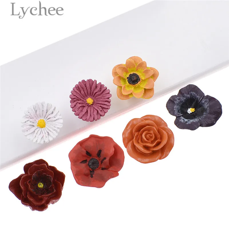 Lychee Flower Resin Drawer Pull Handle Creative Daisy Rose Design