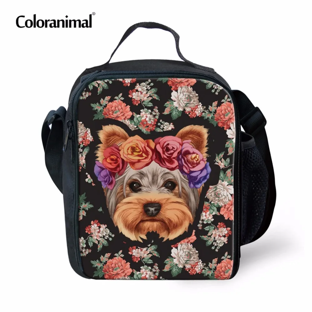 

Coloranimal Mini Messenger Lunch Case Cute Pet Dog Yorkie Terrier Print Insulating Thermal Crossbody Lunchbox for Bady Boy Girls