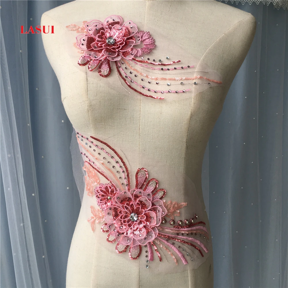 

LASUI 36*15 cm ,26*11cm Pink gold 3D sequined lace applique bedazzle Skirt sweater performance dress belly dance DIY access 0192