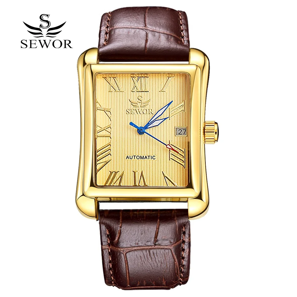 SEWOR 2016 Watches Men Luxury Brand Leather Mechanical Watch Wristwatch Fashion Man Dress Watches Formal Casual Men Watch