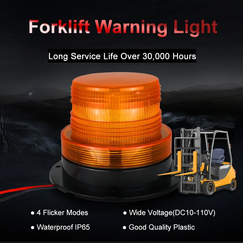 10-110V Forklift Warning Light 6W IP65 Waterproof Amber Strobe Beacon Light with 4 Flicker Modes Long Life Over 30000 Hours 10-110V Forklift Warning Light 6W IP65 Waterproof Amber Strobe Beacon Light with 4 Flicker Modes Long Life Over 30000 Hours