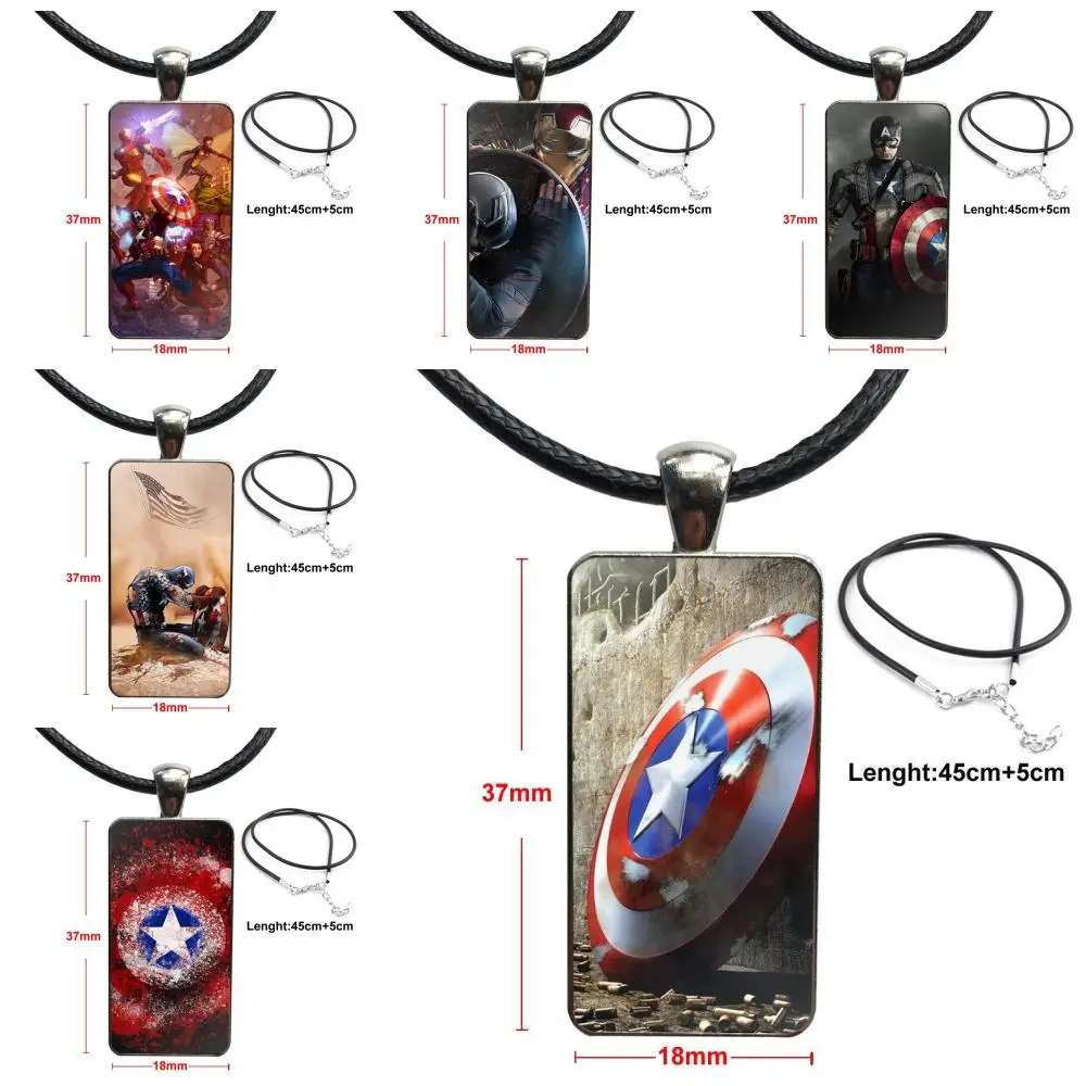 

Marvel Hero Captain America Shield Weapon For Men Women Design Fashion Vintage Glass Women Rectangle Necklace Pendants
