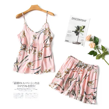 Daeyard шелковые цветочные Cami& Shorts PJ набор летние новые женские пижамы без рукавов Ночная рубашка комбинезон с принтом пижамный комплект ночное белье - Цвет: pink floral