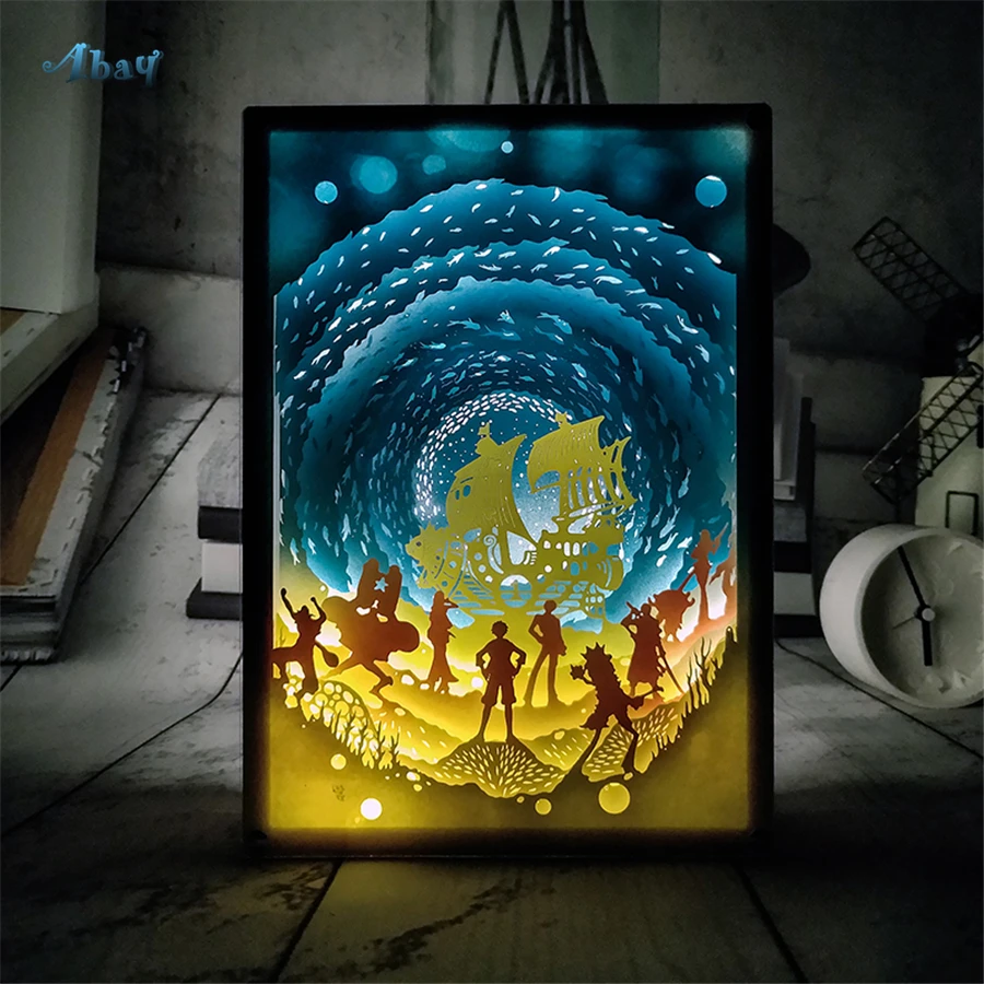 

Creative Shadow Paper Carving Night Lights Pirate King Stereo Acrylic frame Bedroom Decor Lights Remote Control Birthday Gift