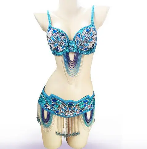 

2017 Women's belly dance costume belly dancing clothes Sexy Night dance bellydance Top bra +Belt 2pcs set WY7001